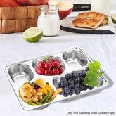 Divided Dinner Tray, 5 compartment Stainless Steel Rectangular Divided Plate Section (10Pc Pack)